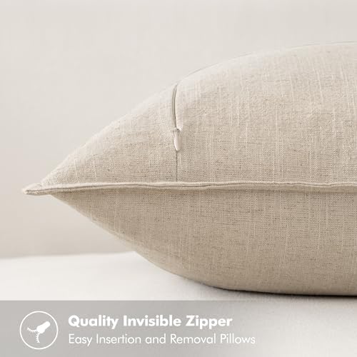 MIULEE Neutral Cream/Gray Boho Linen Pillow Covers 18x18 Inch Pack of 4 - Image 4