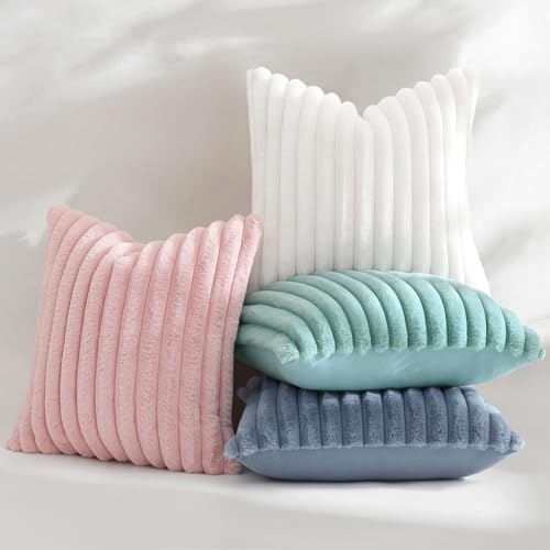decorUhome Fall Faux Fur Throw Pillow Covers 20x20 Set of 2 White - Image 5