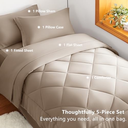 CozyLux Twin XL Comforter Set 68"x88" Khaki - Image 6
