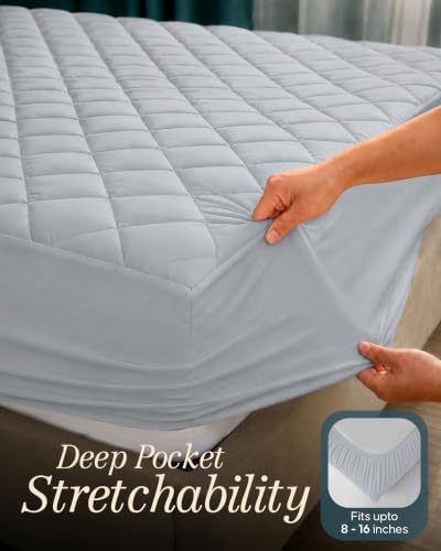 Twin Mattress Pad, Quilted Mattress Protector Topper fits 16" Deep Pocket - Image 3
