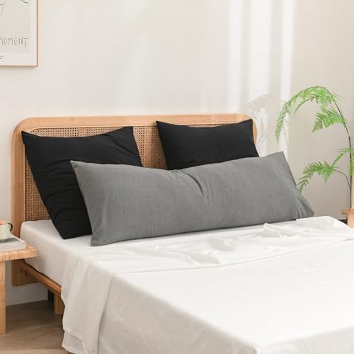 BESTOUCH Washed Cotton Pillowcases Linen Feel Dark Grey Body - Image 2