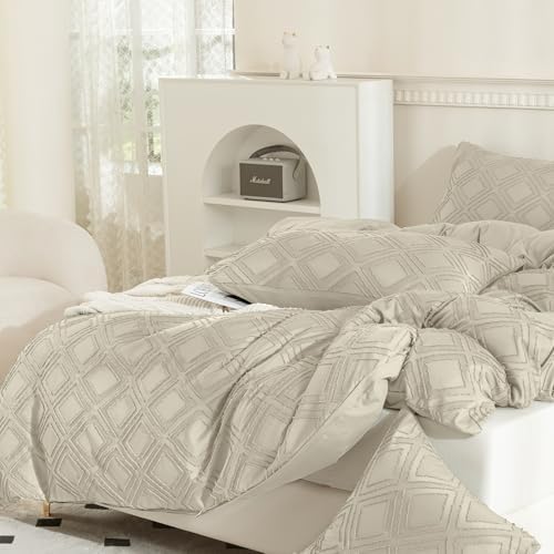JELLYMONI Light Sand Grid Tufted Pillowcases King Size - Image 3