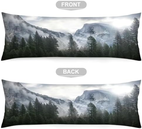 Foggy Forest Body Pillow Cover 20x54, Misty Natural Scenery Mountain Landscape - Image 5