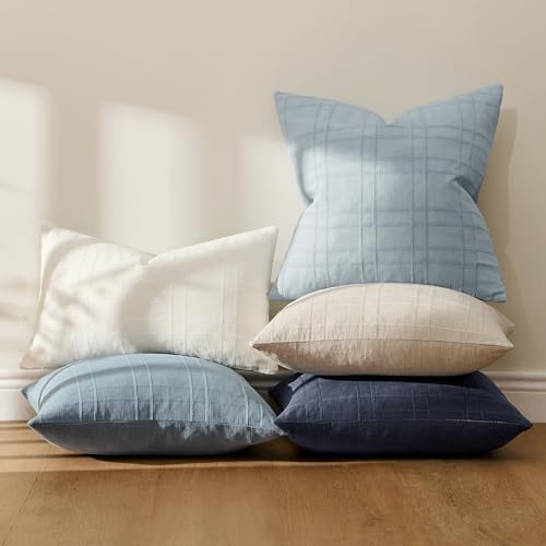 MIULEE Linen Plaid Pillow Covers Decorative 16x16 Coastal Blue - Image 7