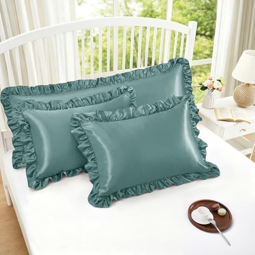 Homiest Sage Green Ruffle Satin Pillowcase Set of 2 - Image 2