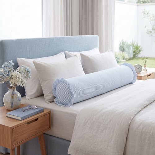 Ruffle Bolster Pillow Cover 8" x 36" Light Blue Stripes Print - Image 3