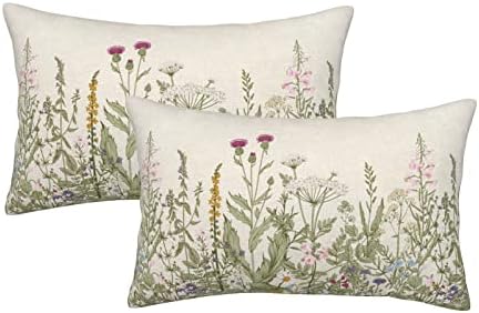 AEIOAE Sage Green Pillow Covers 12x20 Inch Set of 2, Spring Wildflower Plant by AEIOAE