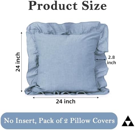 JoraLion Ruffled Throw Pillow Cover 24x24 Solid Light Blue - Image 4