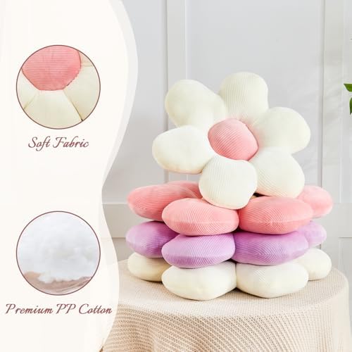 Kcvvcr White Pink Flower Pillow, 19.6" Cute Flower Shaped Floor Pillow - Image 4