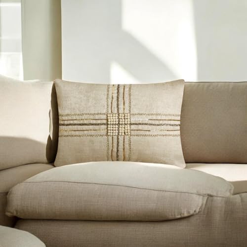 The HomeCentric Decorative Lumbar Pillow Cover Gold, Hand Embrodiery Oblong - Image 7