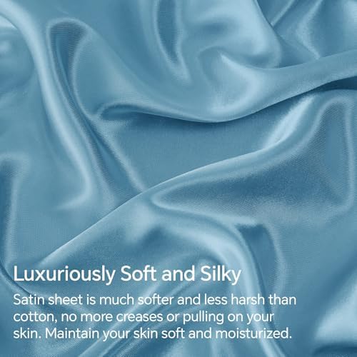 BEDELITE Satin Sheets California King Size Bed Set, Airy Blue, 4 Pieces - Image 3