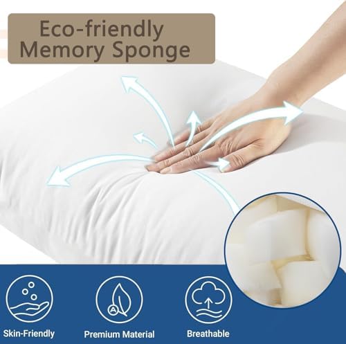 Oslimea Twin Size Pillow & Bolster Cushion Memory Sponge Fiberfill Inserts - Image 4