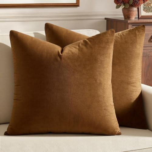 MIULEE 24x24 Inch Pack of 2 Euro Velvet Throw Pillow Covers Golden Brown by MIULEE