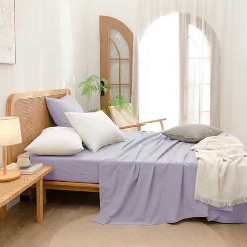 BESTOUCH Washed Cotton Pillowcases Linen Feel Taro Purple Euro - Image 5