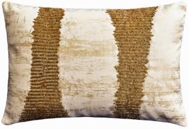 The HomeCentric Gold Pack of 2, Cotton Linen Foil Foil & Sequins Beaded Oblong by TheHomeCentric