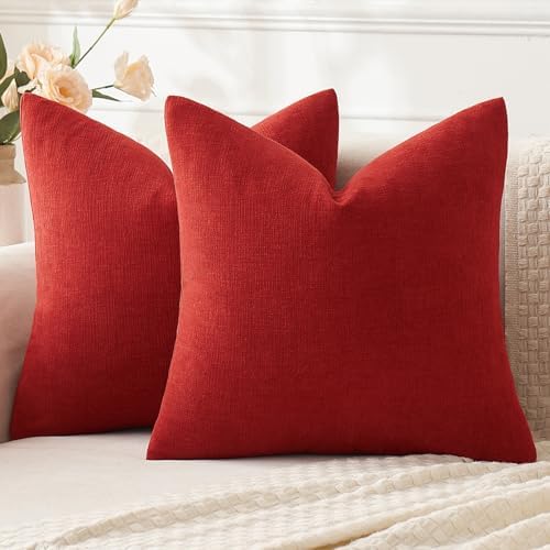 MIULEE Red Chenille Couch Throw Pillow Covers by MIULEE