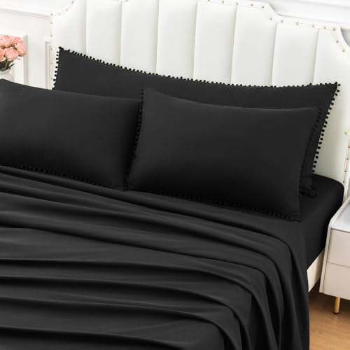 Pom Poms Pillow Shams Queen Size Set of 2, Soft Microfiber Shams Cover - Image 2