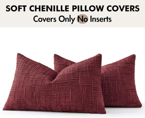 MIULEE Chenille Textured Lumbar Throw Pillow Covers Burgundy 12x20 - Image 7