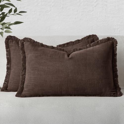 MIULEE Linen Decorative Fall Lumbar Throw Pillow Covers Dark Brown 12x20 by MIULEE