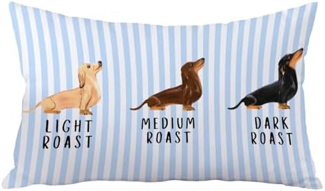 Dachshund Pillow Cover 12x20, Doxie Gifts, Humorous Light Medium Dark Roast by towelsbagnotebook