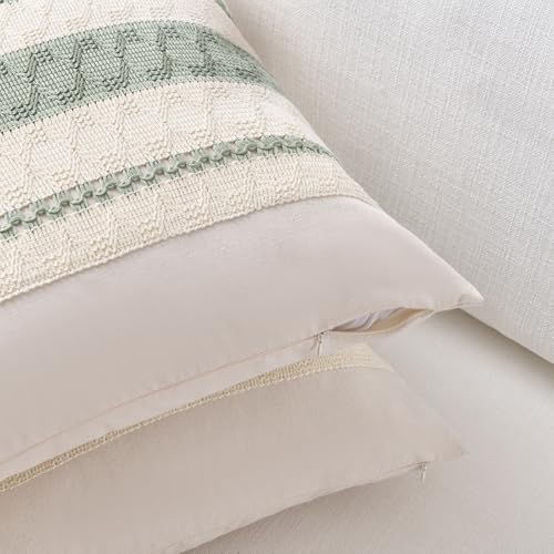 Fancy Homi Set of 2 Sage Green Boho Small Decorative Throw Pillow Covers 14x14 - Image 3