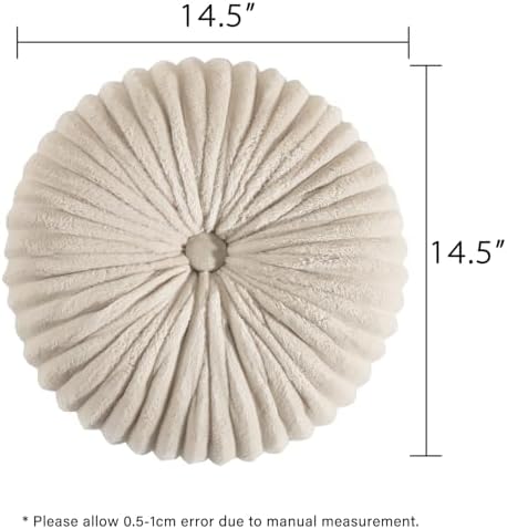 HIG Set of 2 Beige Flannel Decorative Round Pleated Throw Pillows - Image 3