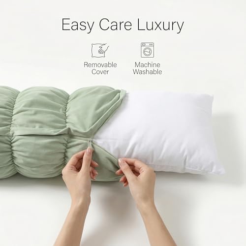 Pat. Pend. Segmented Long Bed Pillow, 47 Inch, Celadon Green - Image 6