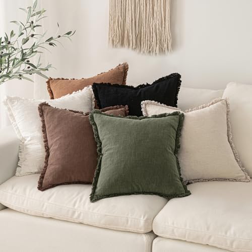 MIULEE Boho Linen Fringe Decorative Throw Pillow Covers Black 20x20 - Image 6