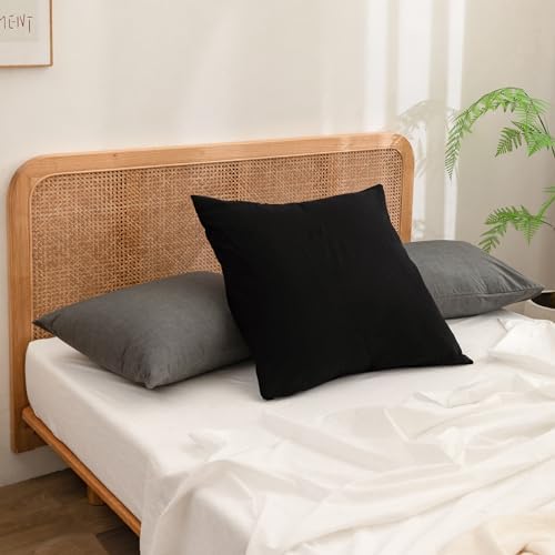 BESTOUCH Washed Cotton Pillowcases Linen Feel Dark Grey Standard - Image 4
