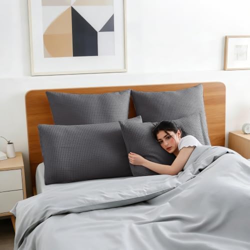100% Cotton Waffle Weave Body Pillowcase 1 Pack, Dark Grey - Image 6