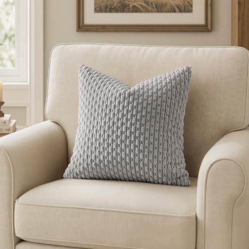MIULEE Decorative Throw Pillow Covers 18x18 Light Grey Textured Corduroy - Image 6