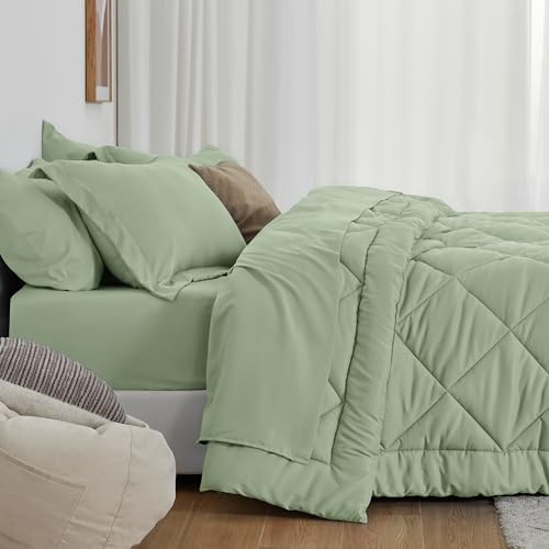 Love's cabin King Size Comforter Set Sage, 7 Pieces King Bed in a Bag, All - Image 3