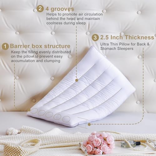 Thin Pillow for Stomach and Back Sleeper Low Pillow Flat Bed Pillow Flat Design - Image 5