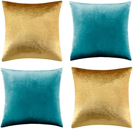 GIGIZAZA Pack of 4 Decorative Velvet Pillow Covers 18x18 Teal Gold - Image 6