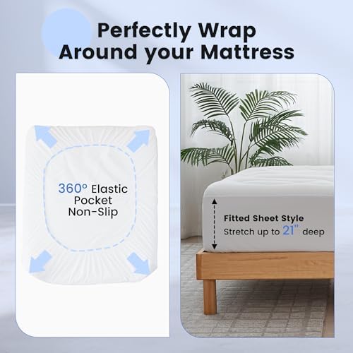 Waterproof Mattress Pad King, Quilted Fitted King Mattress Protector - Image 6