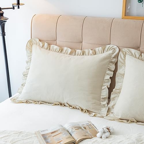 GLORY SEASON Pillow Shams Set of 2 Washed 100% Cotton Retro Ruffle Flounces - Image 4
