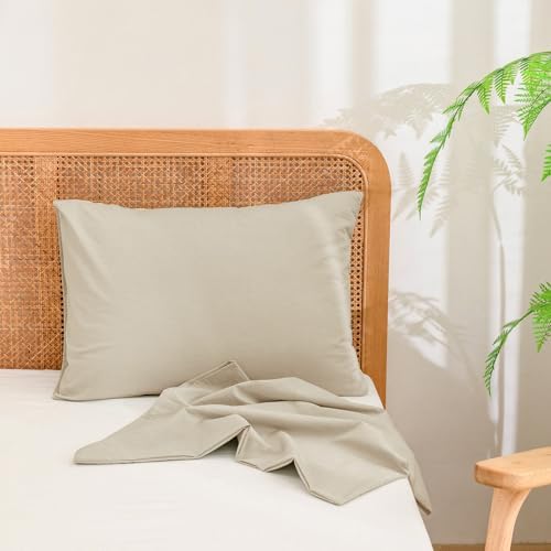 BESTOUCH Washed Cotton Pillowcases Linen Feel Almond Milk Grey Standard - Image 3