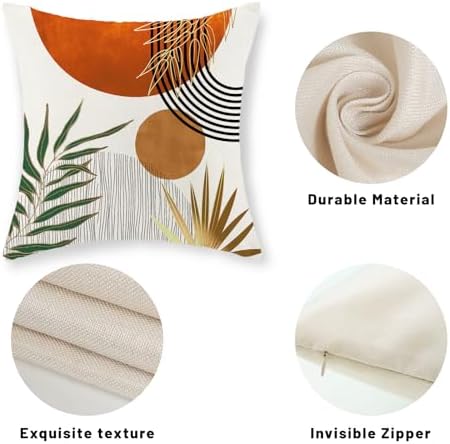Boho Pillow Covers 18x18 Set of 2 Green Gold Orange Throw Pillows Tropical - Image 7