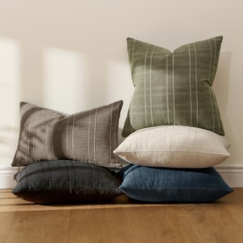 MIULEE Linen Plaid Pillow Covers Decorative 20x20 Sage Green - Image 7