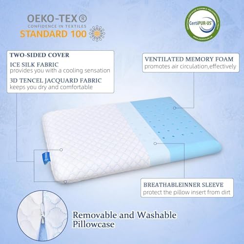 Thin Flat Pillow for Sleeping – 1.75" Ultra Slim Cooling Memory Foam Pillow for - Image 3