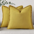 decorUhome Linen Fringe Mustard Yellow Throw Pillow Covers 20x20 Set of 2 by decorUhome