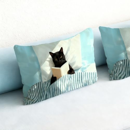 Funny Black Cat Reading Book Pillow Cover 12x20, Cat Lovers Gifts, Book Lovers - Image 4