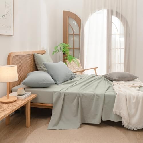 BESTOUCH Washed Cotton Pillowcases Linen Feel Northern Droplet Grey King - Image 5