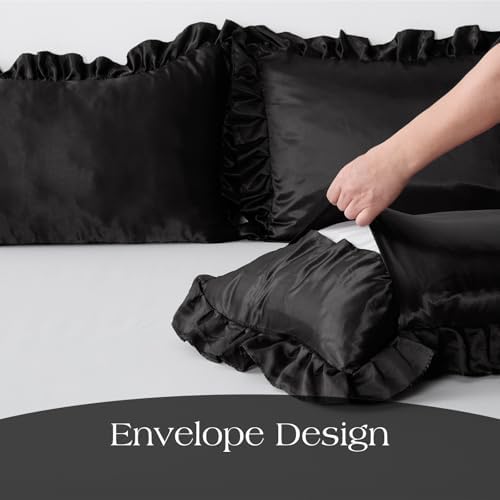 2 Pack Ruffle Satin Pillowcases Body Size 20x54 inch Black - Image 6