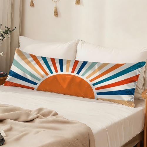 Body Cooling Pillow Cases Cover, Boho Body Pillow Cover, Retro Sunburst Satin - Image 3