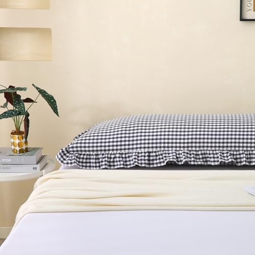 Black White Gingham Body Pillow Cover 20x54, Ruffled Cotton Sham - Image 7