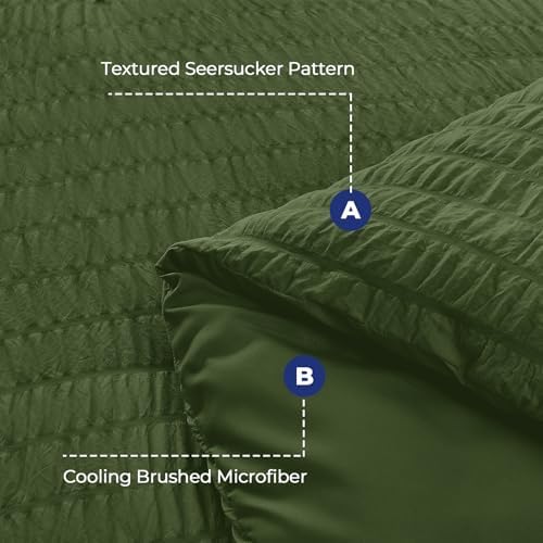 HYMOKEGE Olive Green Oversized Queen Comforter Set Seersucker 7 Pieces - Image 4