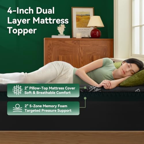 Twin XL 4-Inch 2-in-1 Cooling Memory Foam Mattress Topper - Image 2