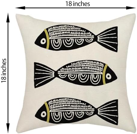 Coastal Pillow Covers 18x18 Inch Set of 2 Ocean Beach Black Fish Throw Pillows - Image 2