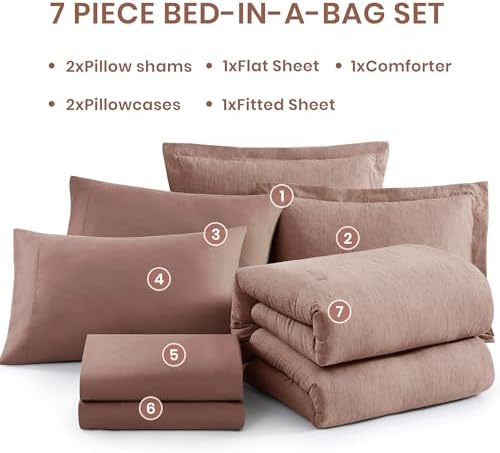 Monbix Full Comforter Set 7 Pieces Dusty Pink Cationic Dyeing Bed in a Bag - Image 7